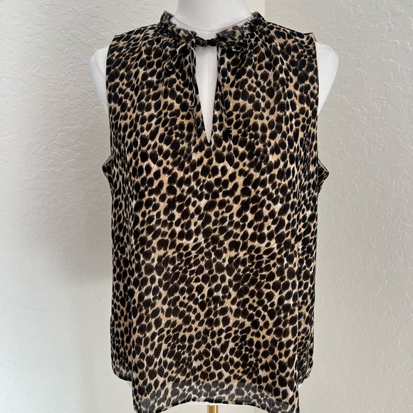 J. Crew Factory Tops - Leopard Ruffle Tie-Neck Top, a sleeveless blouse